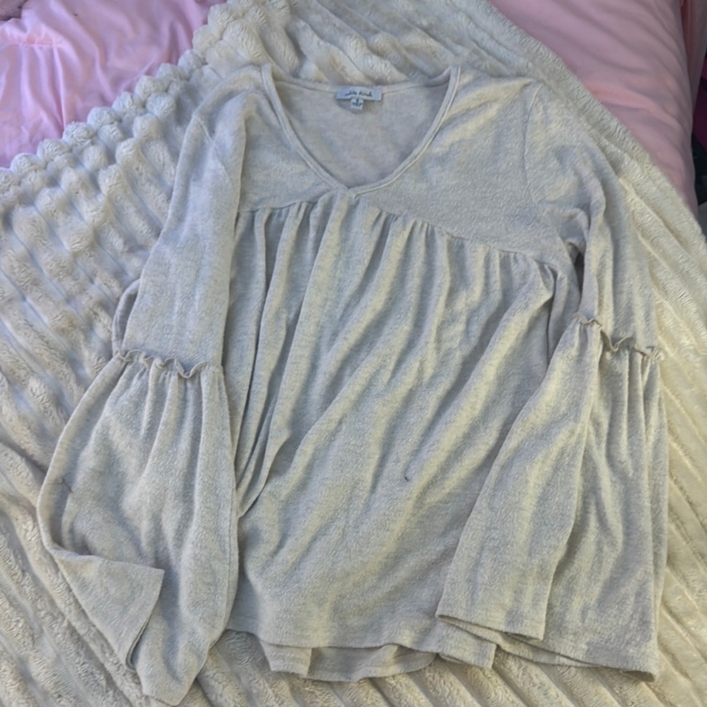 White Birch Cream Long Sleeve Ruched Blouse